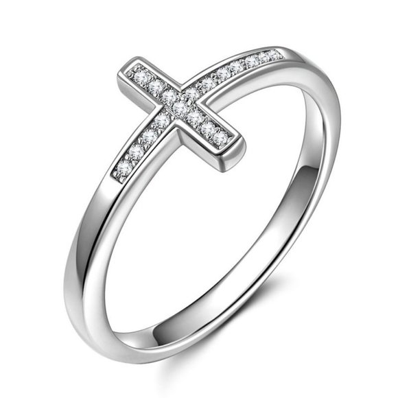 Jewelry - 💎 925 Silver Plated Dainty Cross Shaped Classy Ring, GPMB1515